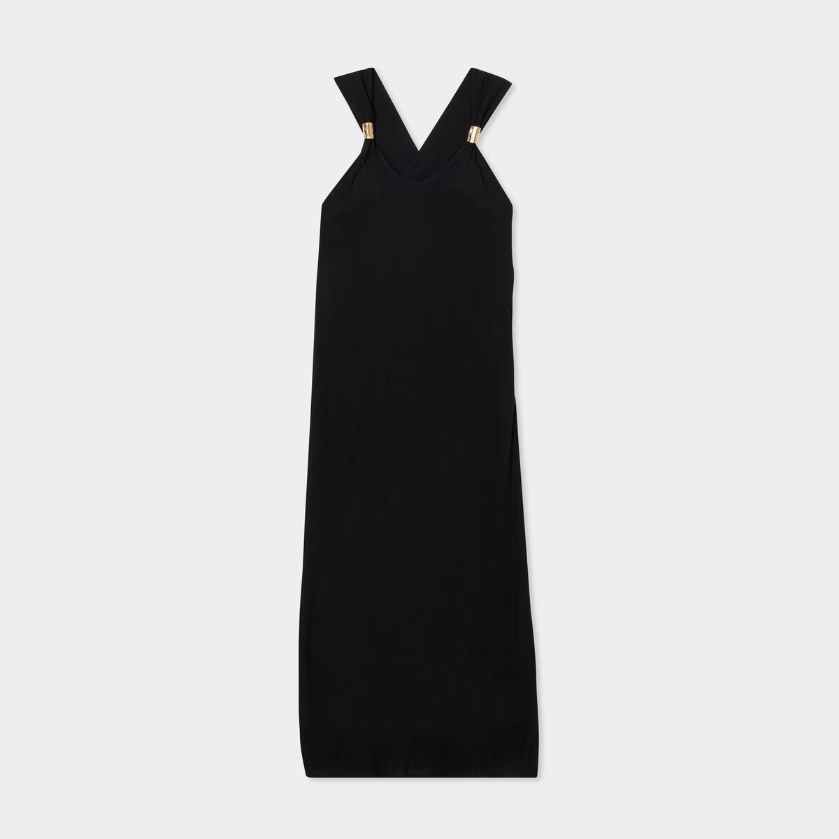Robe longue bretelles bijoux noir femme