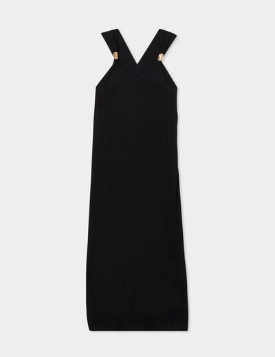 Robe longue bretelles bijoux noir femme