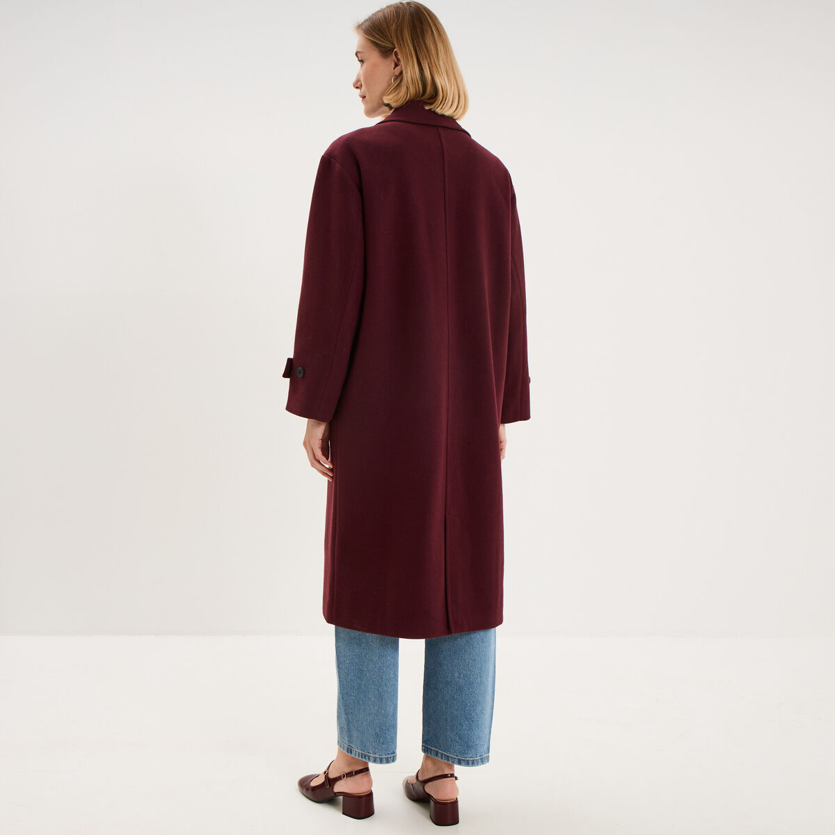 Manteau oversize double boutons long violet fonc&eacute; femme