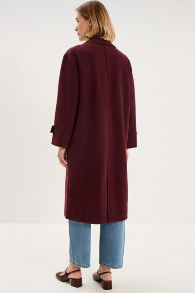 Manteau oversize double boutons long violet fonc&eacute; femme