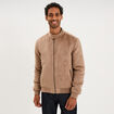 Blouson col biker en su&eacute;dine zipp&eacute; taupe homme