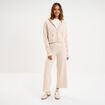 Pantalon tricot taille &eacute;lastiqu&eacute;e beige femme