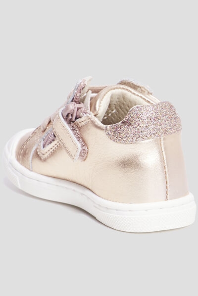 Bottillons métallisés en cuir rose champagne bébé fille