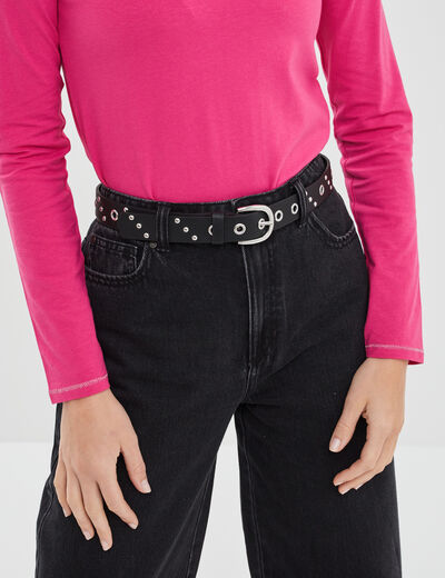 Ceinture &agrave; clous et oeillets noir femme