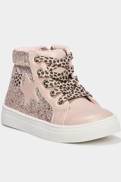Baskets montantes zipp&eacute;es &agrave; paillettes rose fille