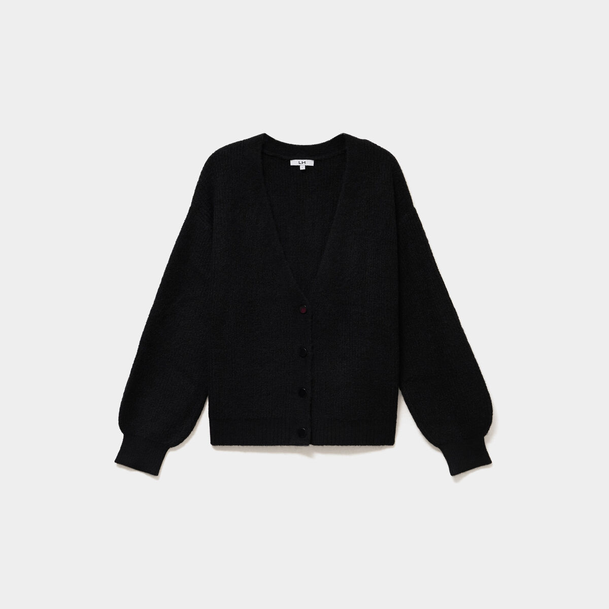 Gilet col en V manches longues ballon noir femme