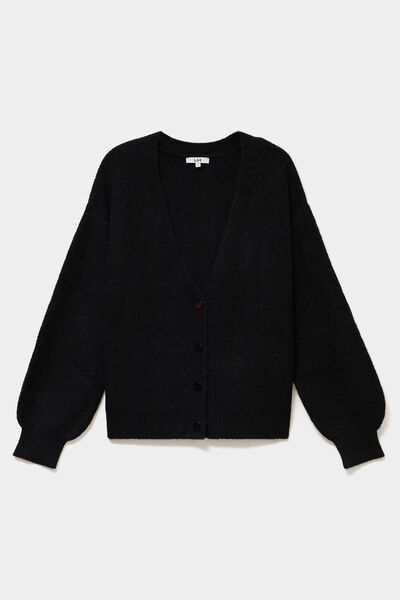 Gilet col en V manches longues ballon noir femme