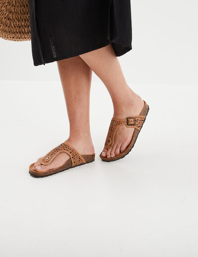 Mules d&eacute;tails ajour&eacute;s en cuir Creeks marron femme