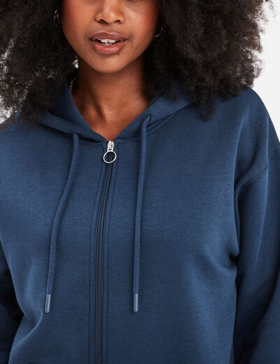 Sweat zippé à capuche bleu marine femme