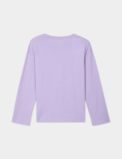T-shirt col rond à manches longues coton mauve fille