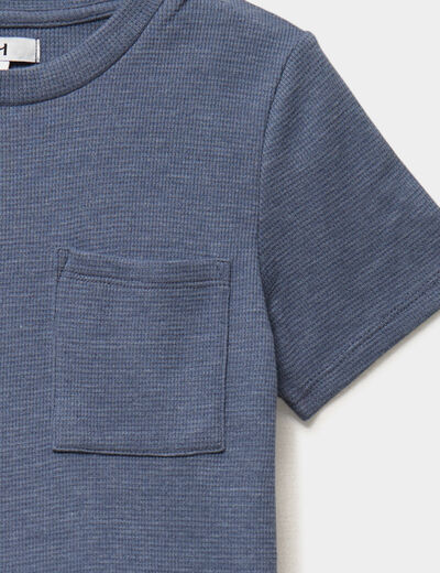 Ensemble pyjama short et t-shirt textur&eacute; bleu gris gar&ccedil;on
