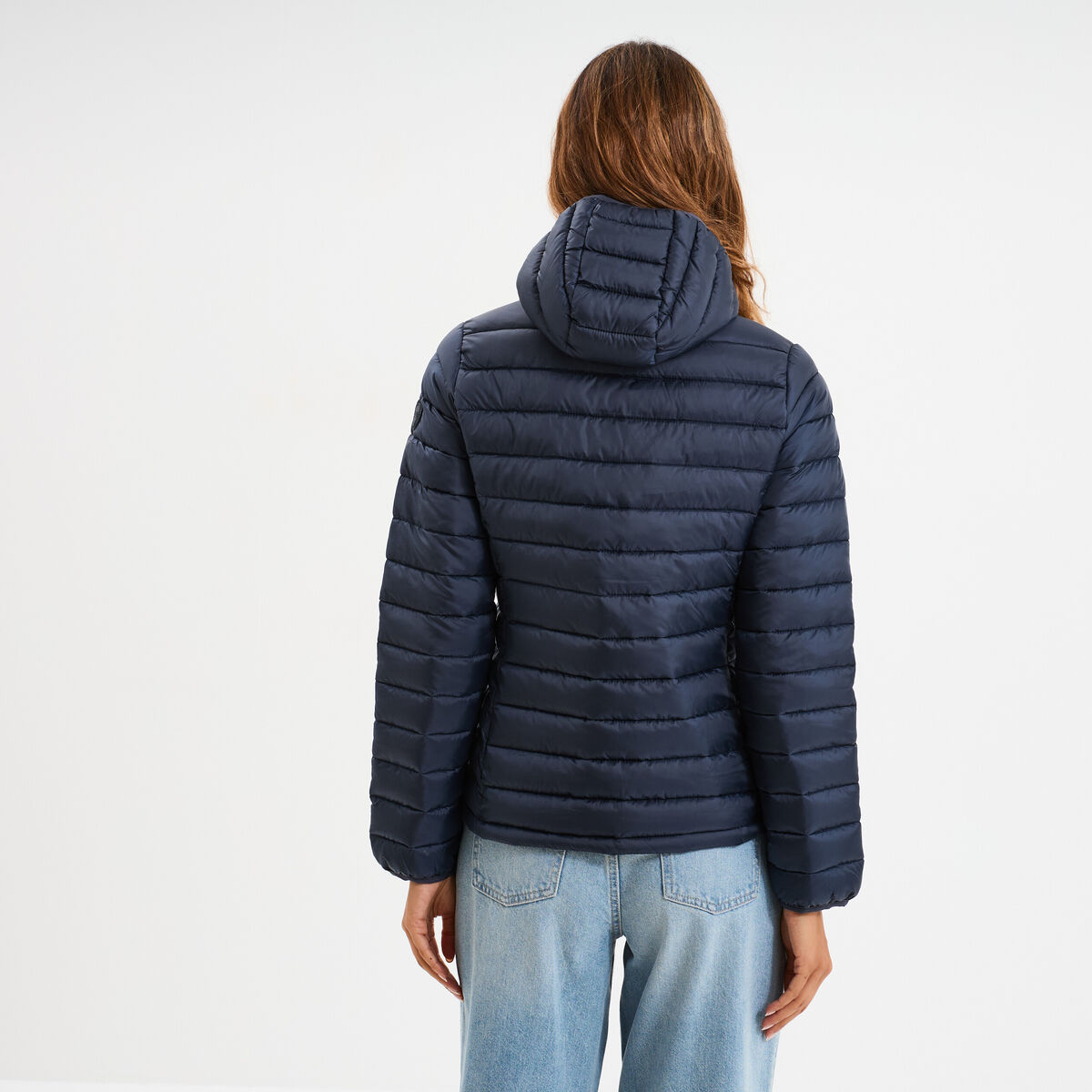 Doudoune l&eacute;g&egrave;re d&eacute;perlante &agrave; capuche bleu marine femme