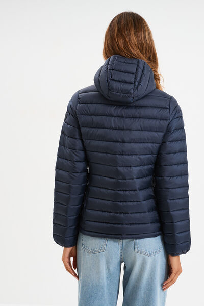 Doudoune l&eacute;g&egrave;re d&eacute;perlante &agrave; capuche bleu marine femme