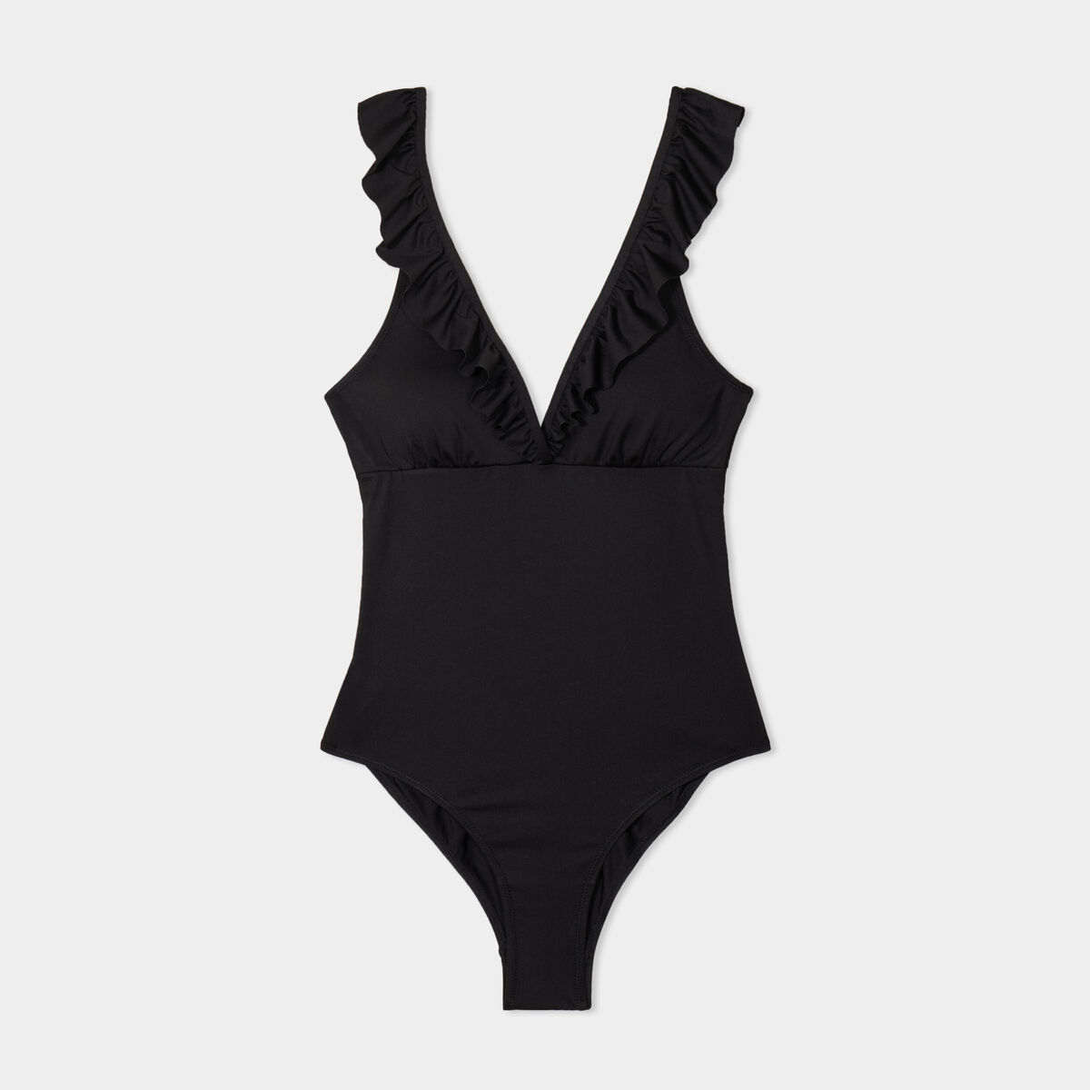 Maillot de bain une pi&egrave;ce volants noir femme