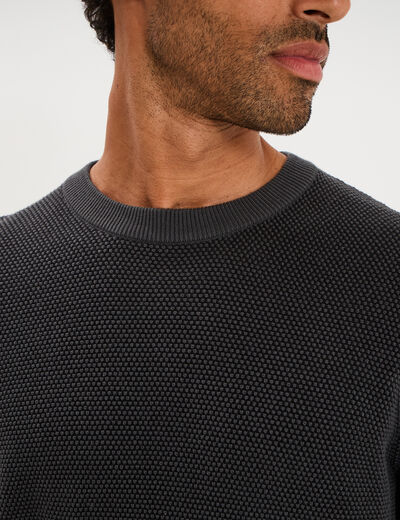 Pull col rond manches longues gris fonc&eacute; homme