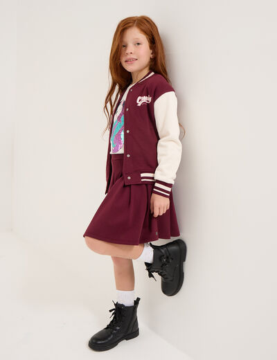 Jupe courte patineuse plissée bordeaux fille