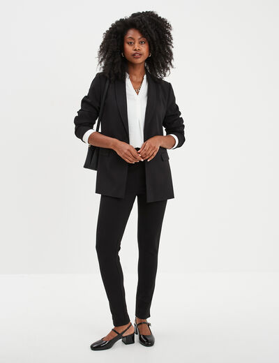 Blouse col tunisien manches longues blanc femme
