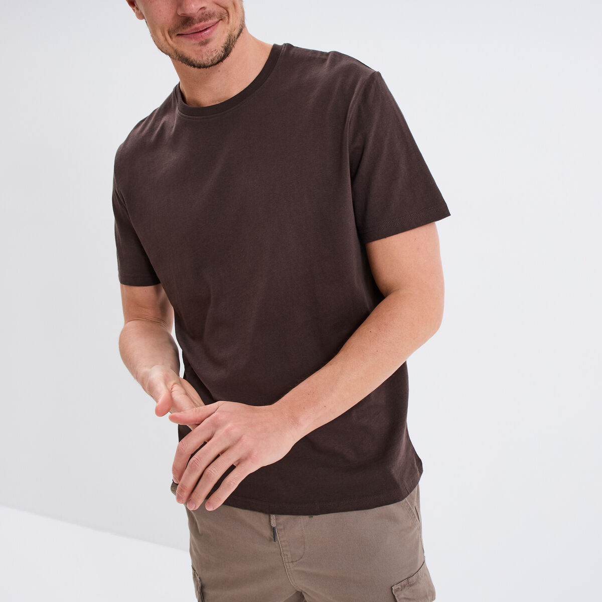 T-shirt en coton manches courtes marron foncé homme
