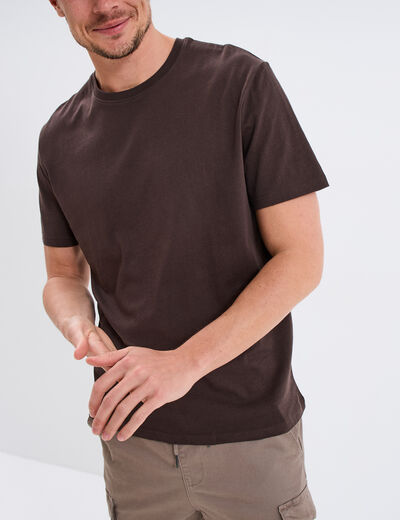 T-shirt en coton manches courtes marron foncé homme