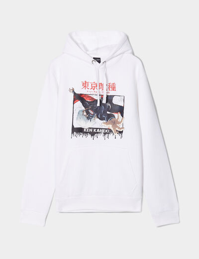 Sweat capuche hoodie Tokyo Ghoul Kaneki blanc homme
