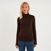 T-shirt manches longues col roul&eacute; marron fonc&eacute; femme