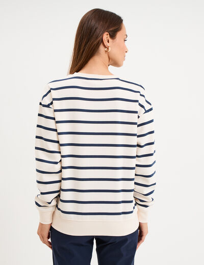 Sweat marini&egrave;re molleton manches longues ecru femme