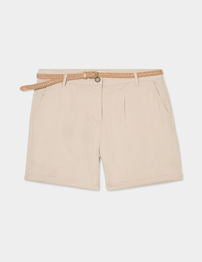 Short chino avec ceinture tressée beige femme grande taille
