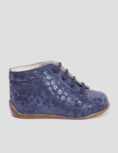 Bottillons à lacets en cuir bleu marine bébé fille