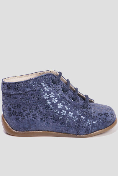 Bottillons à lacets en cuir bleu marine bébé fille