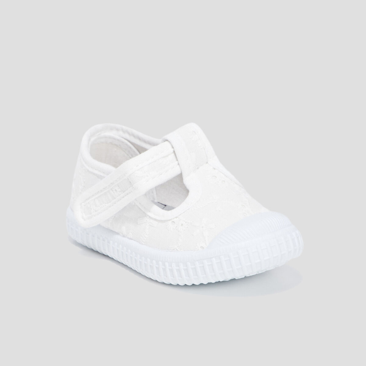 Salom&eacute; en toile brod&eacute;es semelle souple blanc b&eacute;b&eacute; fille