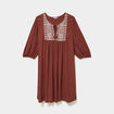 Robe fluide buste brod&eacute;e marron cognac femme grande taille