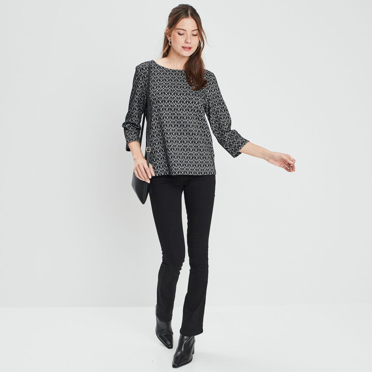 T-shirt manches 3/4 noir femme
