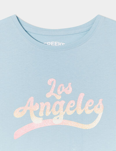 T-shirt col rond manches courtes coton bleu fille