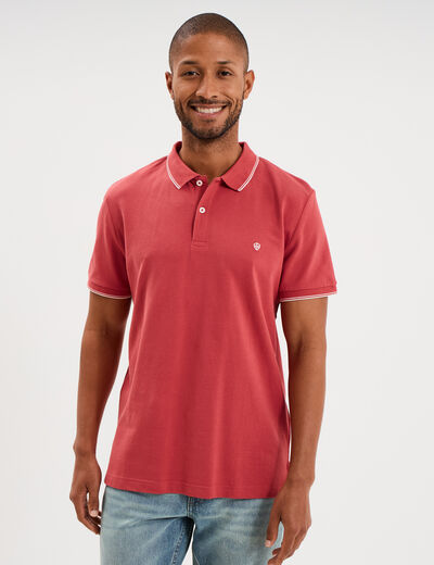 Polo piqu&eacute; coton manches courtes rose framboise homme