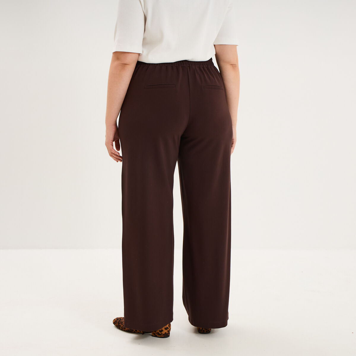 Pantalon large taille haute marron fonc&eacute; femme grande taille