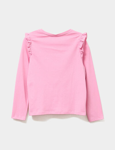 T-shirt volants et sequins coton rose fille