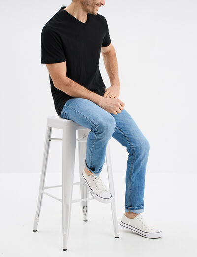 T-shirt manches courtes coton col V noir homme