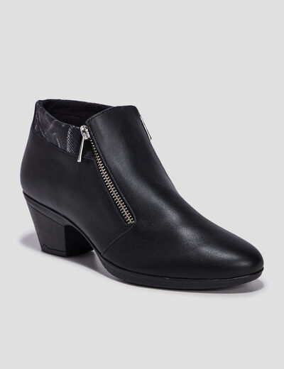 Bottines à talons en cuir zippées noir femme