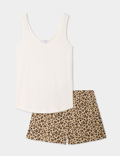 Ensemble pyjama short et débardeur coton beige femme