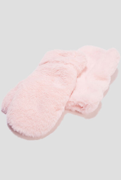 Moufles imitation fourrure rose fille