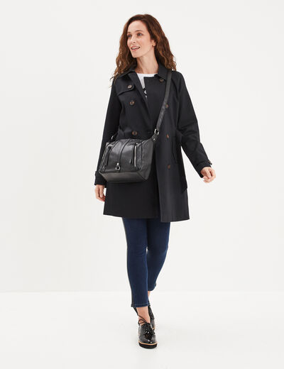 Trench mi-long ceinturé noir femme