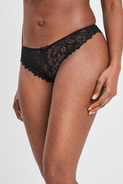 Tanga en dentelle noir femme
