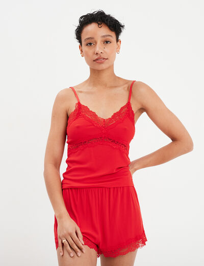 Ensemble pyjama short et débardeur rouge femme
