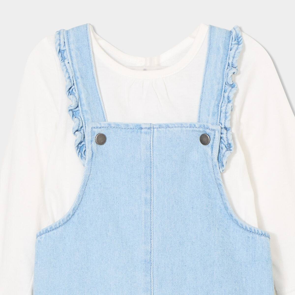 Ensemble 3 pi&egrave;ces robe chasuble en jean denim double stone b&eacute;b&eacute; fille