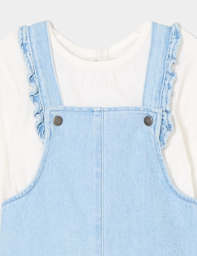Ensemble 3 pièces robe chasuble en jean denim double stone bébé fille