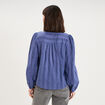 Blouse droite col tunisien coton bleu gris femme
