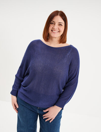 Pull manches longues col rond bleu marine femme grande taille