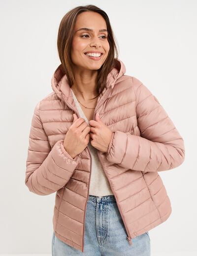 Doudoune l&eacute;g&egrave;re d&eacute;perlante &agrave; capuche vieux rose femme