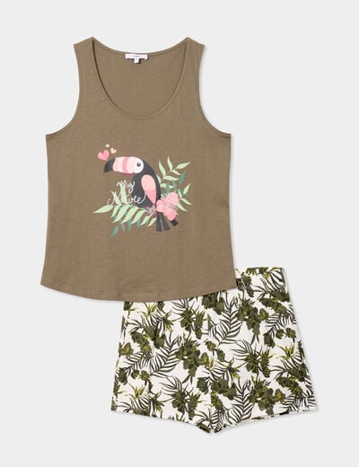 Ensemble pyjama short débardeur coton vert kaki femme