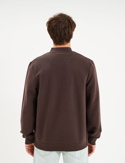 Gilet reli&eacute;f&eacute; manches longues zipp&eacute; marron fonc&eacute; homme